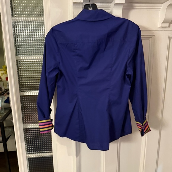 Boden Women’s Deep Blue Button Up Shirt W/ Contrast Flip Cuffs & Collar Sz 6 - Picture 6 of 13